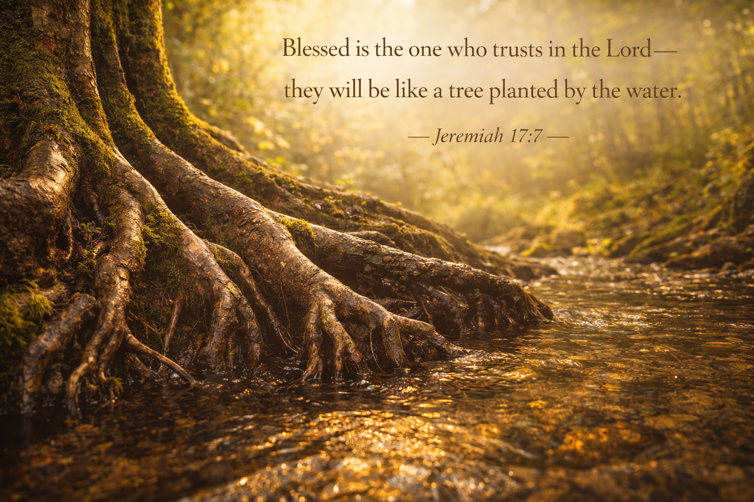 Jeremiah 17:7 -- Tree Roots by Stream HD Wallpaper
